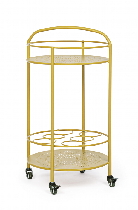 Masa de servire cu roti Burton, Otel/Poliester/Plastic, Galben, 45x45x81 cm [2]