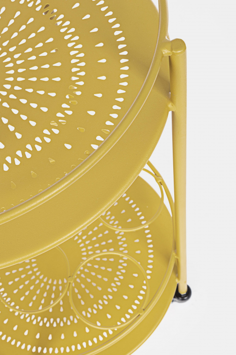 Masa de servire cu roti Burton, Otel/Poliester/Plastic, Galben, 45x45x81 cm [5]