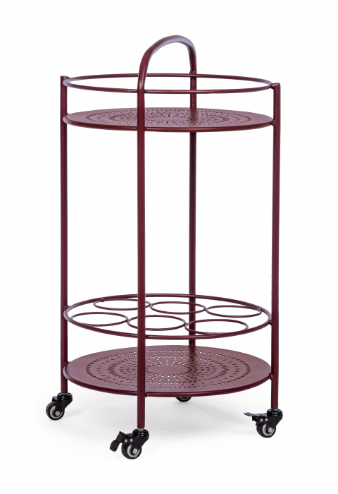 Masa de servire cu roti Burton, Otel/Poliester/Plastic, Rosu, 45x45x81 cm [3]