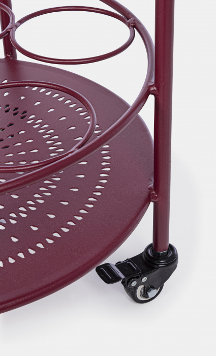 Masa de servire cu roti Burton, Otel/Poliester/Plastic, Rosu, 45x45x81 cm [5]