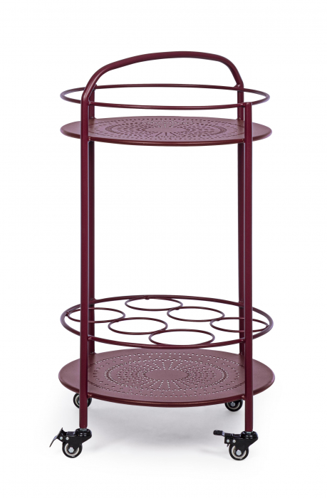 Masa de servire cu roti Burton, Otel/Poliester/Plastic, Rosu, 45x45x81 cm [2]