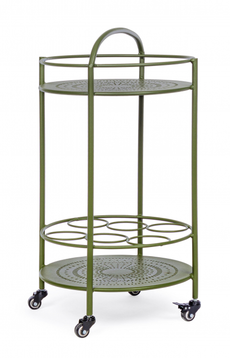Masa de servire cu roti Burton, Otel/Poliester/Plastic, Verde, 45x45x81 cm [3]