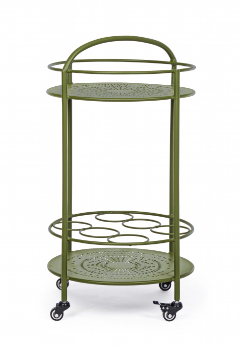 Masa de servire cu roti Burton, Otel/Poliester/Plastic, Verde, 45x45x81 cm [2]