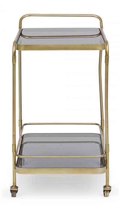 Masa de servire cu roti Orabel, Otel/Sticla, Gri/Auriu, 61.5x38.5x72 cm [5]