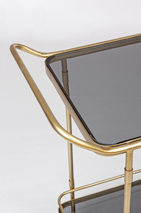 Masa de servire cu roti Orabel, Otel/Sticla, Gri/Auriu, 61.5x38.5x72 cm [3]