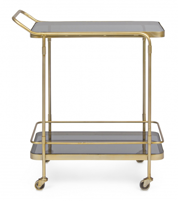 Masa de servire cu roti Orabel, Otel/Sticla, Gri/Auriu, 61.5x38.5x72 cm [7]