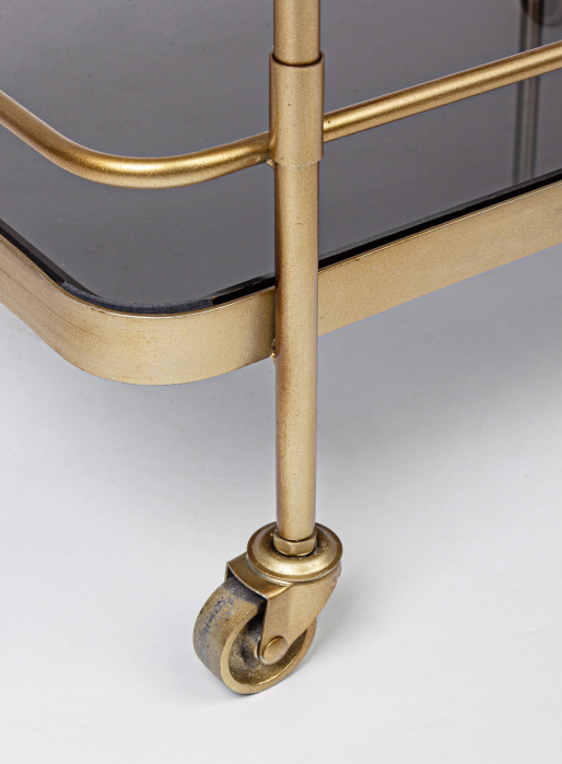 Masa de servire cu roti Orabel, Otel/Sticla, Gri/Auriu, 61.5x38.5x72 cm [2]