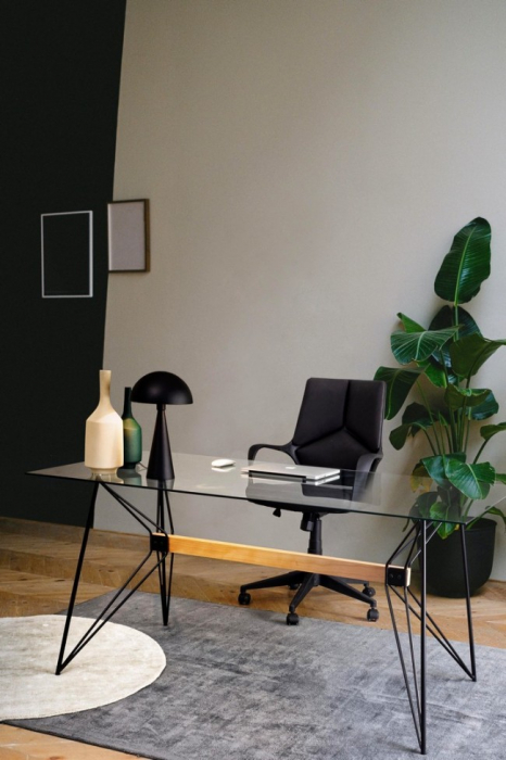 Masa dreptunghiulara Primary , Otel/Sticla, Negru, 160x80x75 cm [4]