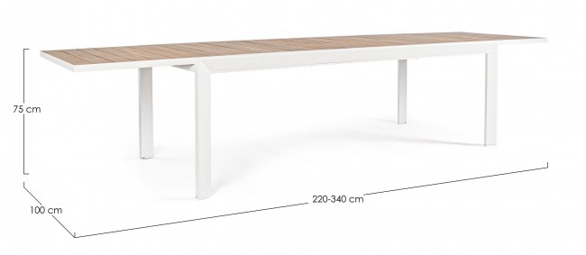 Masa extensibila de exterior Belmar, Aluminiu, Alb/Natur, 220/340x100x75 cm [3]
