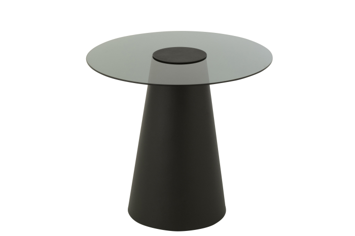 Masa laterala din sticla cu top plat, con de metal, negru [2]