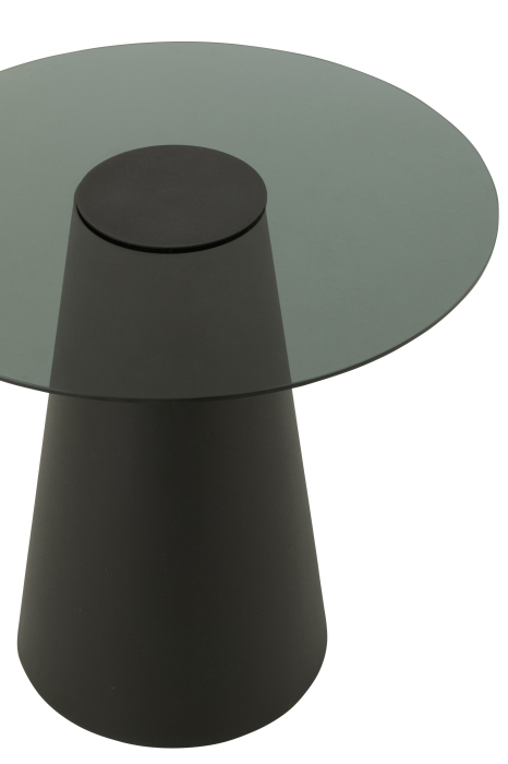 Masa laterala din sticla cu top plat, con de metal, negru [4]
