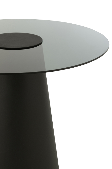 Masa laterala din sticla cu top plat, con de metal, negru [5]