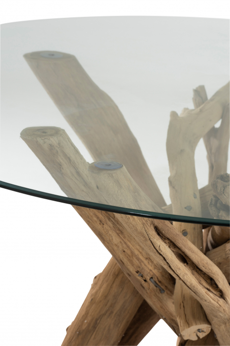 Masa Round Branch, Lemn/Sticla, Natural, 128x128x75 cm [3]