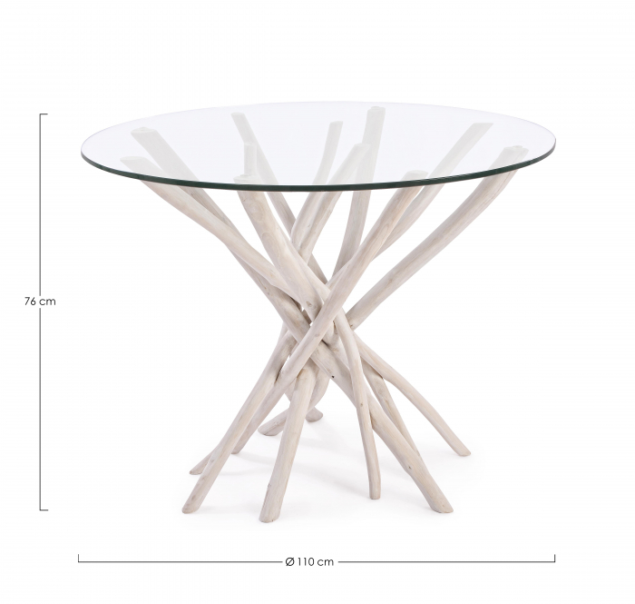 Masa Sahel, Sticla/Lemn, Transparent/Alb, 110x110x76 cm [2]