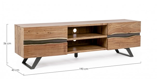 Masa TV Aron, Lemn de acacia, Maro, 190x43x56 cm [2]