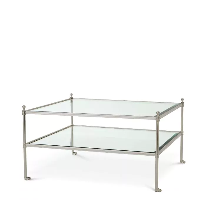 Masuta AUBREY, Metal Sticla, Argintiu Transparent, 78x78x44 cm