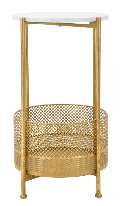 Masuta Basket, Fier/Marmura, Auriu/Alb, 62x35x35 cm [7]