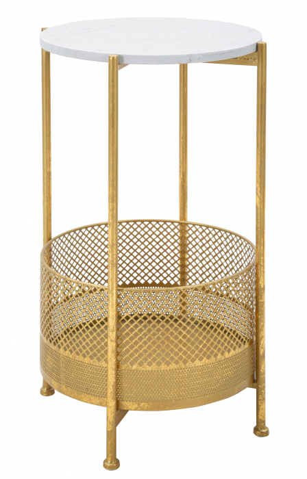 Masuta Basket, Fier/Marmura, Auriu/Alb, 62x35x35 cm [6]