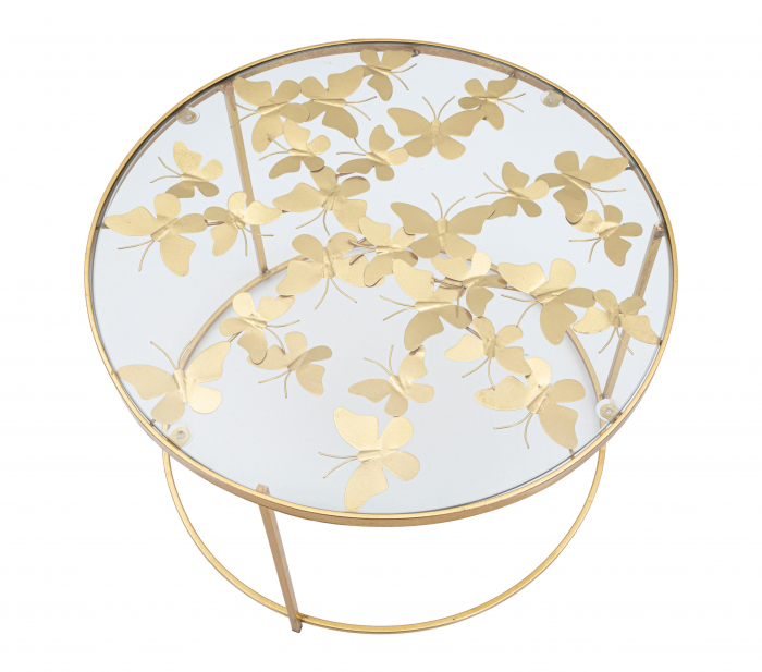 Masuta Butterflies, Fier/Sticla, Auriu, 40.5x60x60 cm [3]