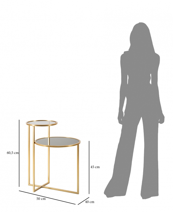 Masuta de cafea 2 Levels, Fier/Sticla, Auriu, 60.5x50x40 cm [3]