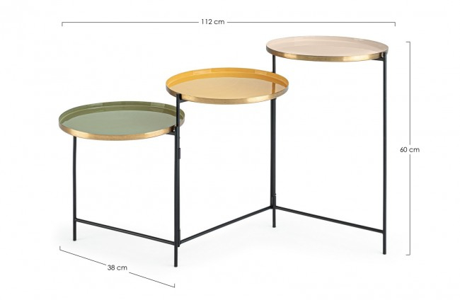 Masuta de cafea Amrita,cu 3 blaturi rotunde, Otel, Argintiu/Auriu/Bronz, 112x38x60 cm [2]