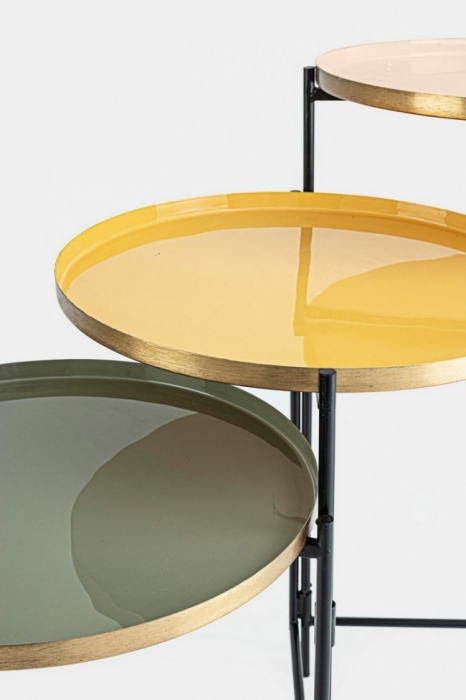 Masuta de cafea Amrita,cu 3 blaturi rotunde, Otel, Argintiu/Auriu/Bronz, 112x38x60 cm [3]