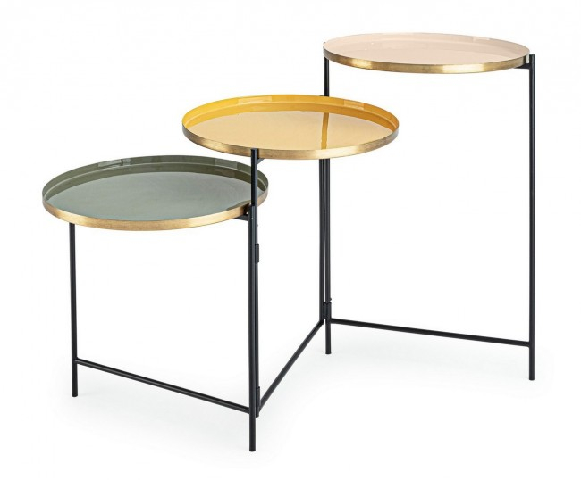 Masuta de cafea Amrita,cu 3 blaturi rotunde, Otel, Argintiu/Auriu/Bronz, 112x38x60 cm [4]