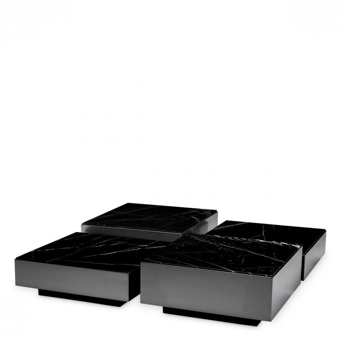 Măsuță de cafea, Esposito, finisaj bronz, marmura neagra set de 4 [1]