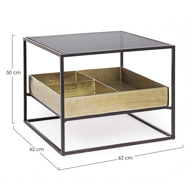 Masuta de cafea Mavila, Otel/Sticla, Negru/Auriu, 62x62x50 cm  [2]