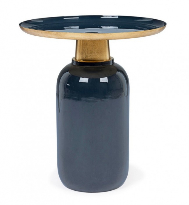 Masuta de cafea Nalima rotunda, Metal, Albastru, x40.5x45.5 cm