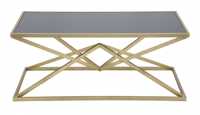 Masuta de cafea Piramid, MDF/Sticla, Negru/Auriu, 110x60x45 cm [3]