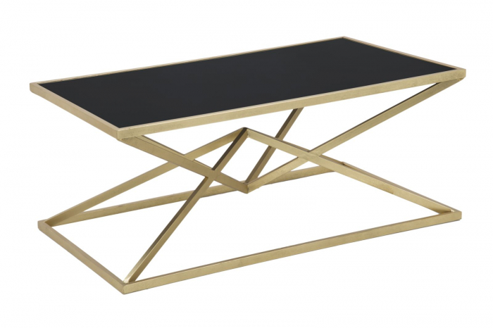 Masuta de cafea Piramid, MDF/Sticla, Negru/Auriu, 110x60x45 cm [2]