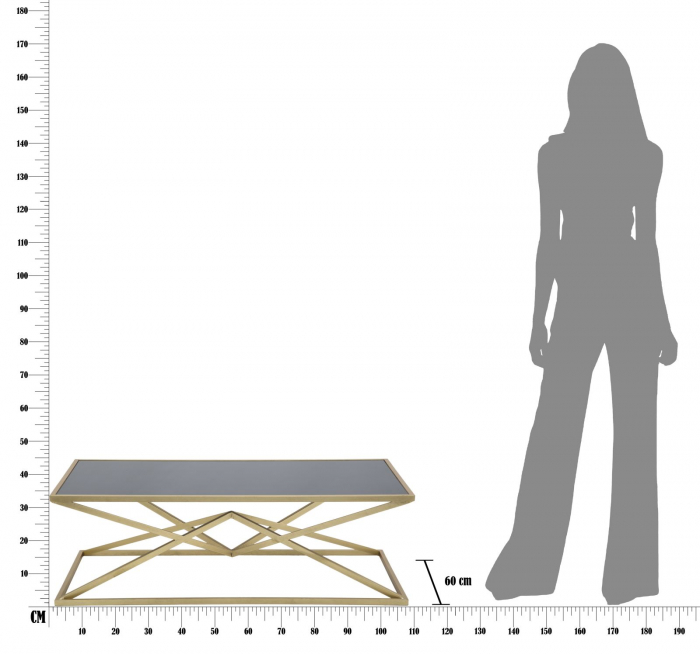 Masuta de cafea Piramid, MDF/Sticla, Negru/Auriu, 110x60x45 cm [10]