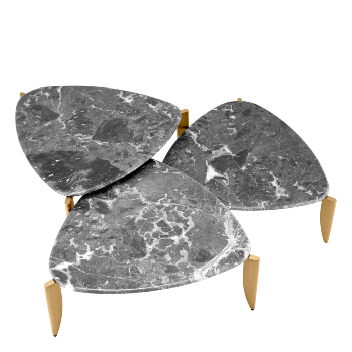 Măsuță de cafea, Regioni, finisaj alama, marmura gri, set de 3 [4]