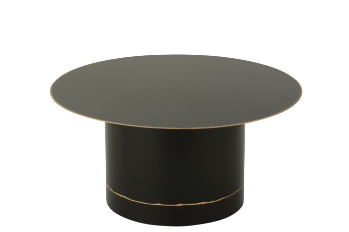 Masuta de cafea rotunda cu baza cilindrica si bordura, metal, negru/auriu, L [2]