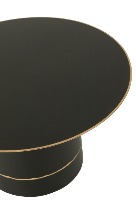 Masuta de cafea rotunda cu baza cilindrica si bordura, metal, negru/auriu, S [4]