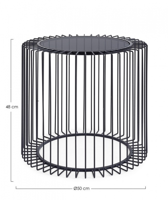 Masuta de cafea rotunda Kieran, Otel/Sticla, Negru, 50x48 cm  [2]