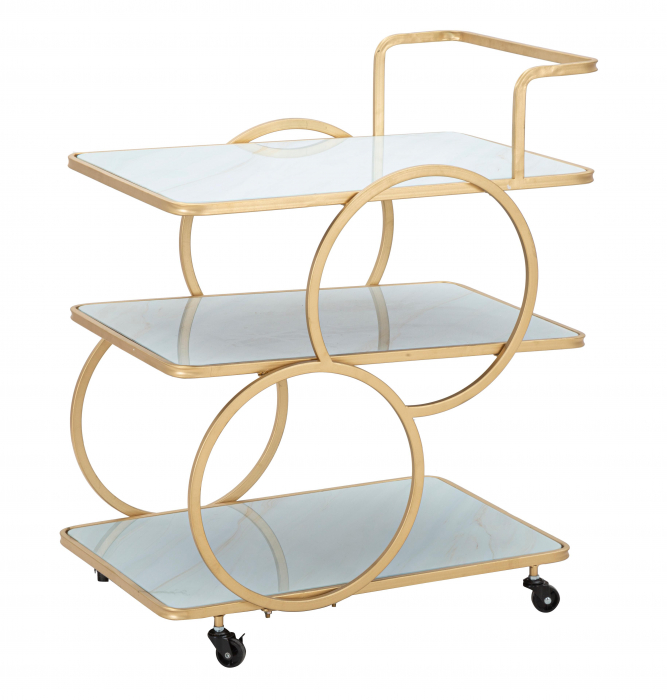 Masuta de servire pe roti Glass, Fier/MDF/Sticla, Auriu/Multicolor, 79x64x46 cm [6]