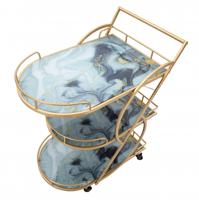 Masuta de servire pe roti Glass Mix, Fier/MDF/Sticla, Auriu/Multicolor, 84.5x71x45.5 cm [5]