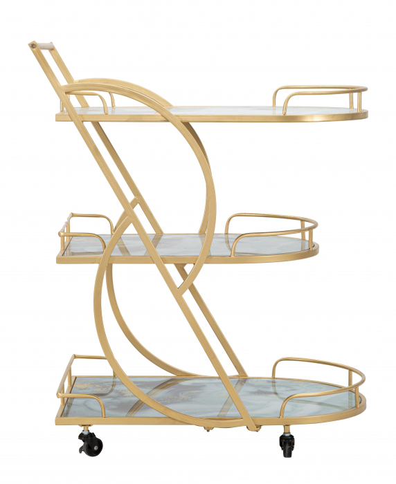 Masuta de servire pe roti Glass Mix, Fier/MDF/Sticla, Auriu/Multicolor, 84.5x71x45.5 cm [7]