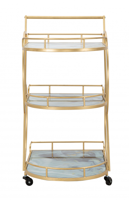 Masuta de servire pe roti Glass Mix, Fier/MDF/Sticla, Auriu/Multicolor, 84.5x71x45.5 cm [8]