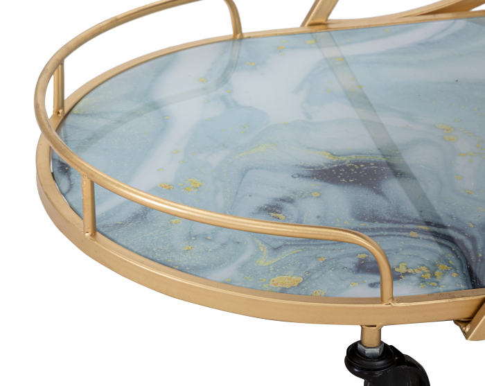 Masuta de servire pe roti Glass Mix, Fier/MDF/Sticla, Auriu/Multicolor, 84.5x71x45.5 cm [3]
