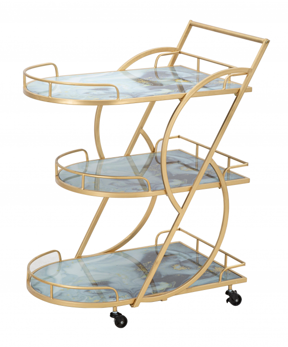 Masuta de servire pe roti Glass Mix, Fier/MDF/Sticla, Auriu/Multicolor, 84.5x71x45.5 cm [9]