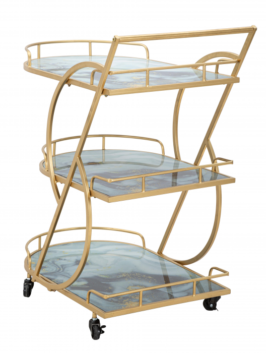 Masuta de servire pe roti Glass Mix, Fier/MDF/Sticla, Auriu/Multicolor, 84.5x71x45.5 cm [6]
