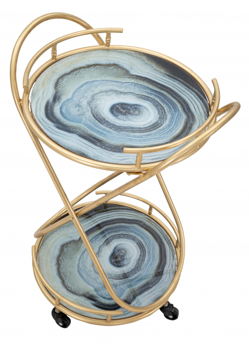 Masuta de servire pe roti Roundy, Fier/MDF/Sticla, Auriu/Multicolor, 70x47x40 cm [5]