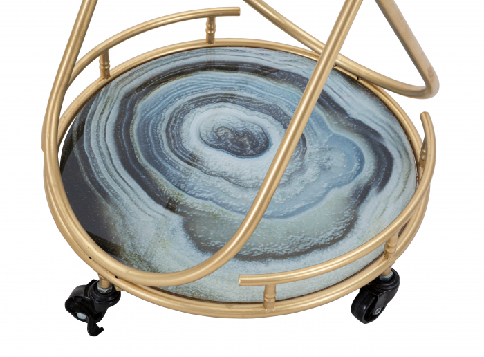 Masuta de servire pe roti Roundy, Fier/MDF/Sticla, Auriu/Multicolor, 70x47x40 cm [3]