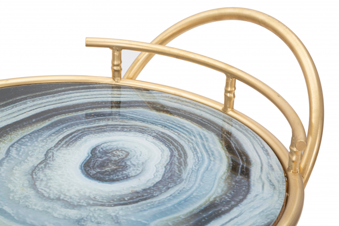 Masuta de servire pe roti Roundy, Fier/MDF/Sticla, Auriu/Multicolor, 70x47x40 cm [4]