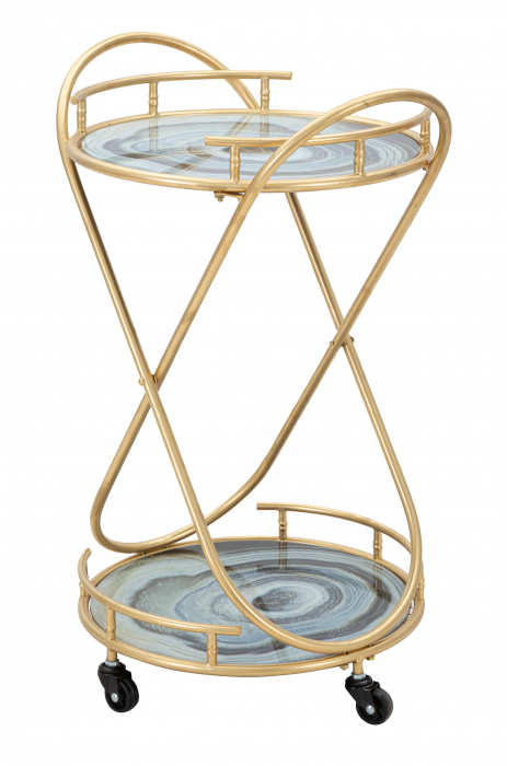 Masuta de servire pe roti Roundy, Fier/MDF/Sticla, Auriu/Multicolor, 70x47x40 cm [6]