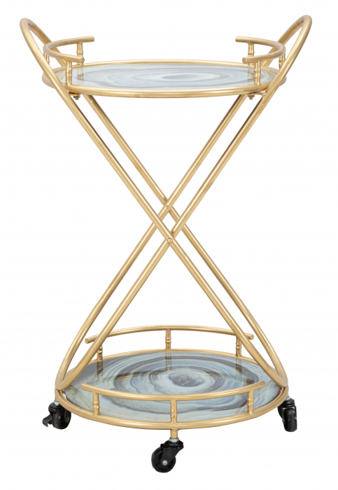 Masuta de servire pe roti Roundy, Fier/MDF/Sticla, Auriu/Multicolor, 70x47x40 cm [7]