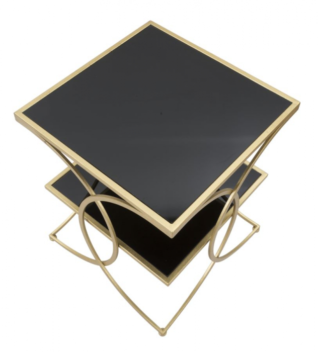 Masuta dubla, fier/MDF/oglinda, auriu/negru, 45X45X55 cm [5]